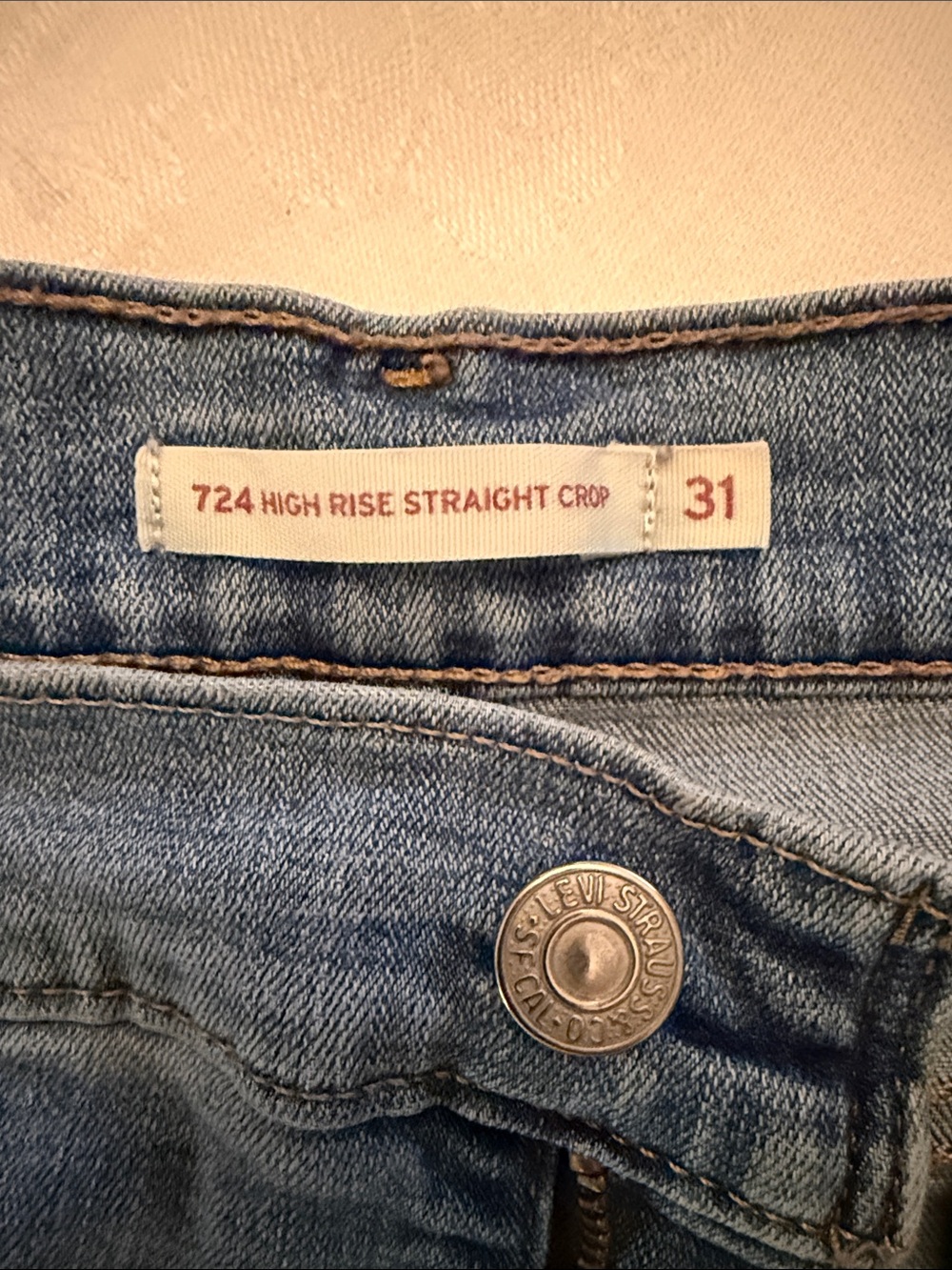 1294 Levi's 724 High Rise Straight Crop Jeans - Light Blue Denim